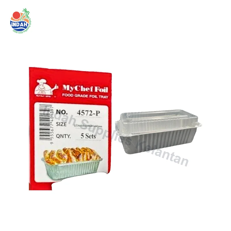 4572-P Aluminium Foil Tray with Clear Lid 5sets Rectangle My Chef — Indah Plastic Trading Kelantan