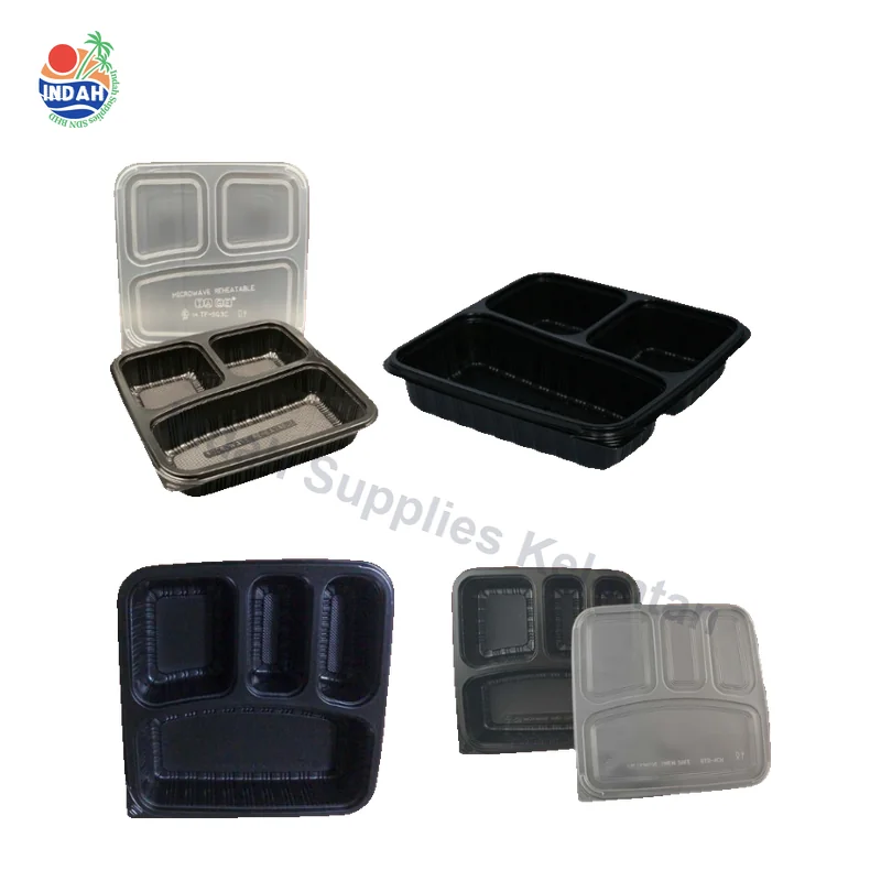 BENXON BTB-3CN BTB-4CN Bekas Makanan Plastik PP 3/4 Ruang Hitam dengan Penutup