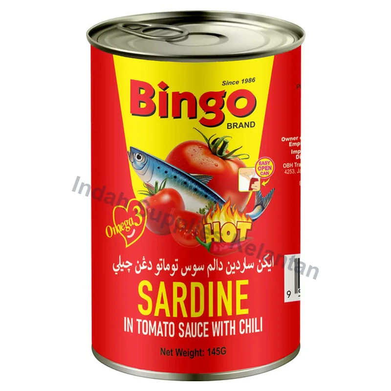 Bingo Sardin Dalam Sos Tomato Dengan Cili 145g — Indah Plastic Trading Kelantan
