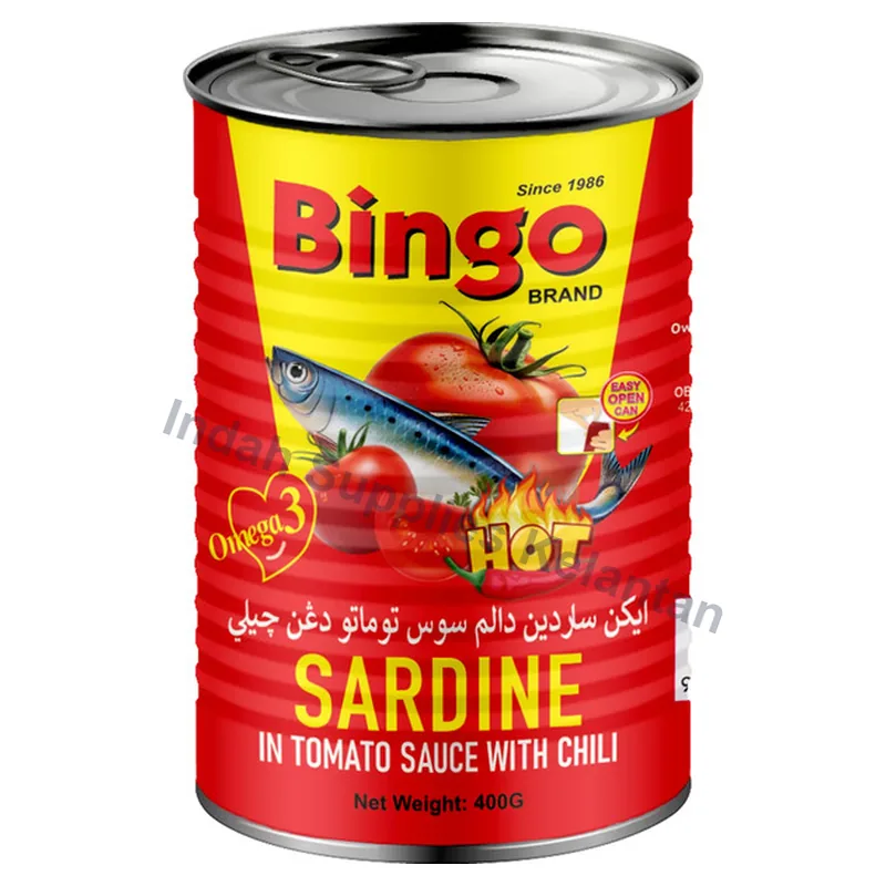 Bingo Sardin Dalam Sos Tomato Dengan Cili 400g — Indah Plastic Trading Kelantan