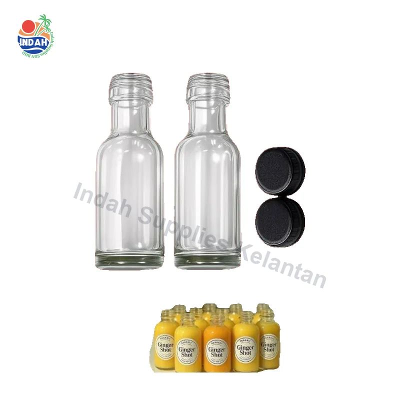 Botol Kaca Bening dengan Tutup Hitam dan Insert, 30ml