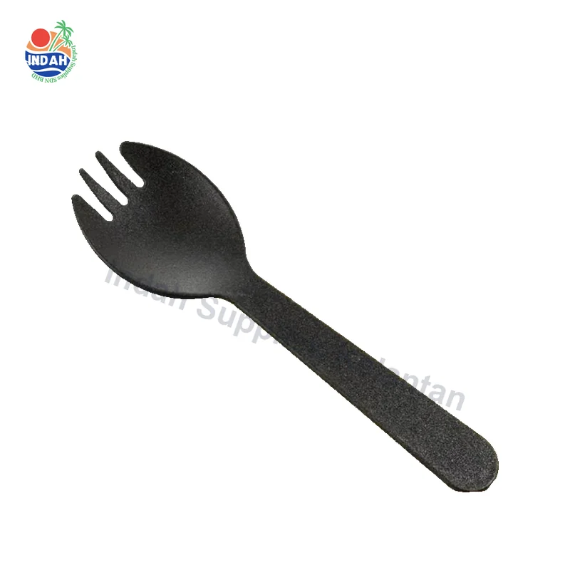Dessert Spork 4.5' (11.4cm) 50pcs Black 2-in-1 Spoon Fork — Indah Plastic Trading Kelantan