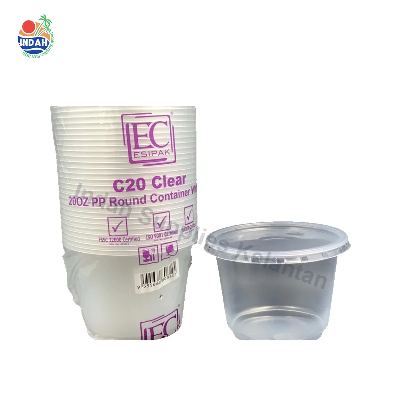 EC C20 20oz PP Round Container 50sets (590ml) — Indah Plastic Trading Kelantan
