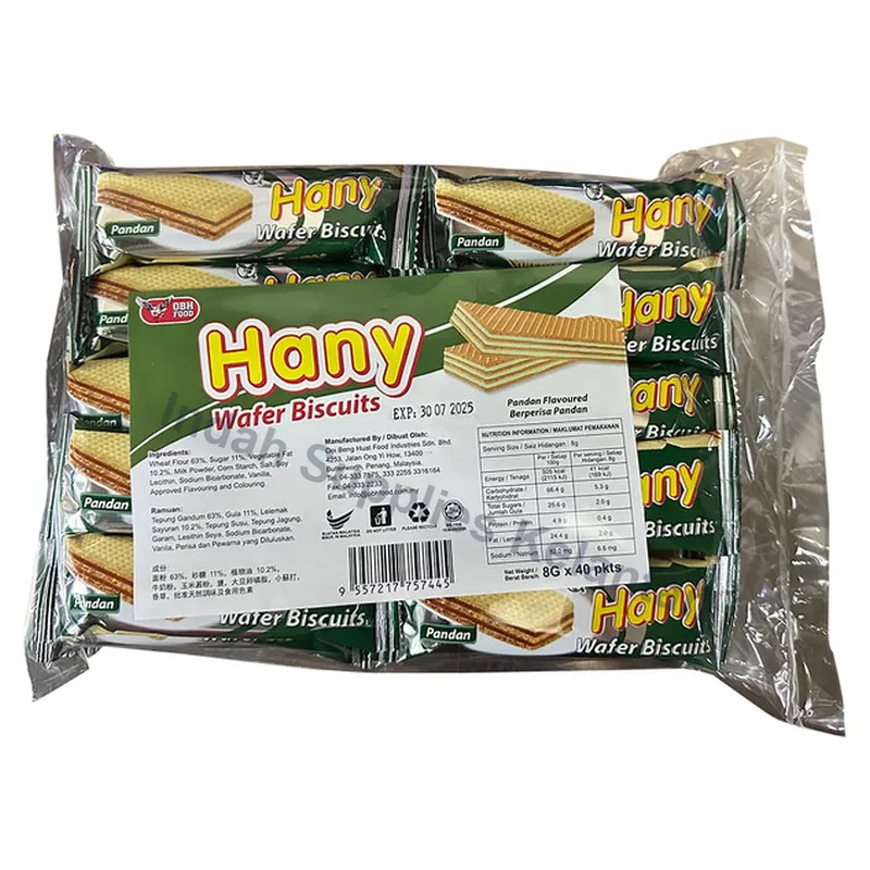 Hany Biskut Wafer Perisa Pandan 8g x 40's — Indah Plastic Trading Kelantan