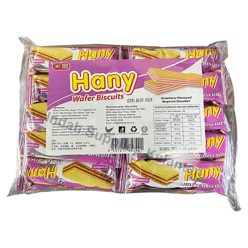 Hany Biskut Wafer Perisa Strawberi 8g x 40's — Indah Plastic Trading Kelantan