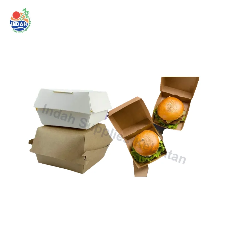 Kotak Burger Kertas 50pcs Coklat Putih