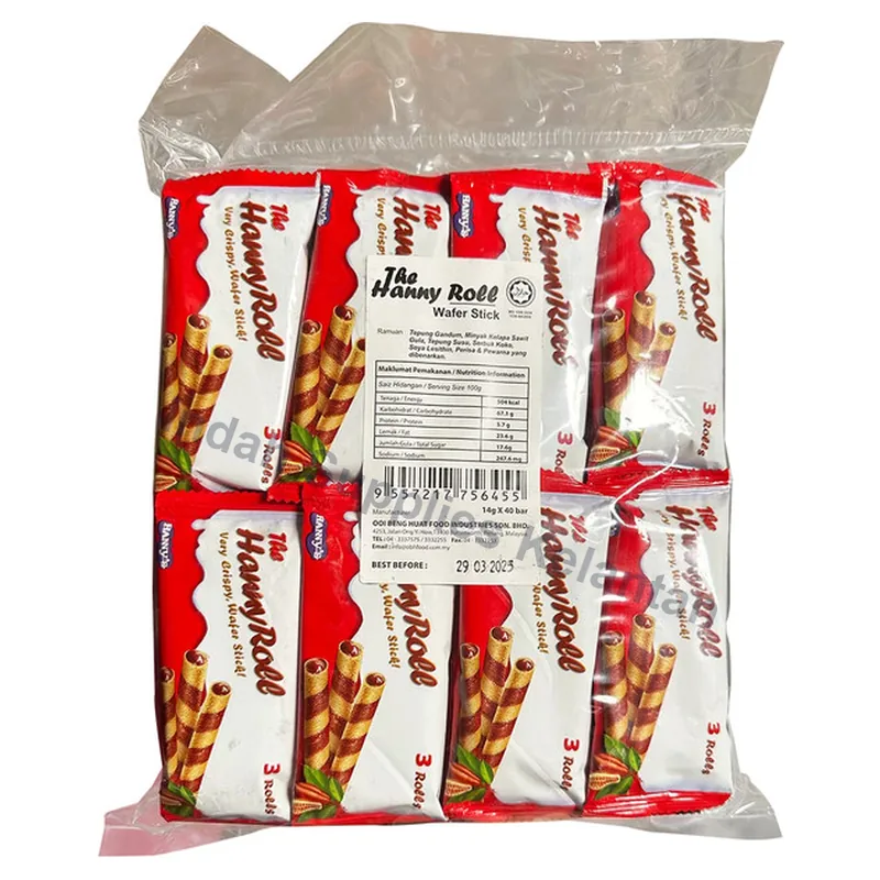 The Hanny Wafer Batang Gulung Perisa Coklat 12g x 40's — Indah Plastic Trading Kelantan