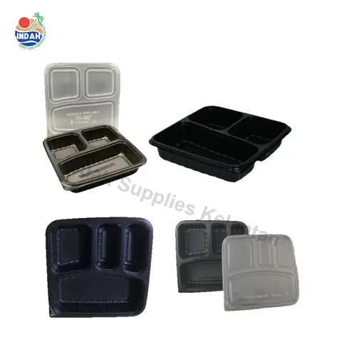 BENXON BTB-3CN BTB-4CN Bekas Makanan Plastik PP 3/4 Ruang Hitam dengan Penutup